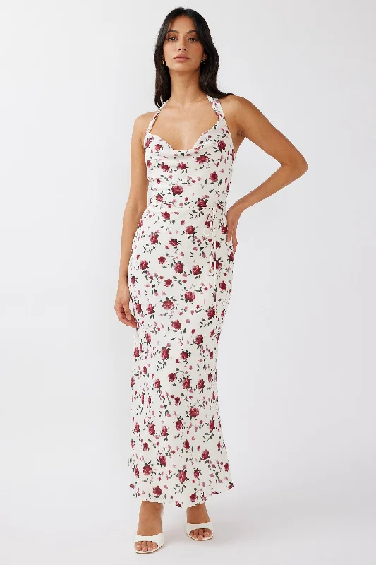 Love's Kiss Cowl Halterneck Maxi Dress Rose