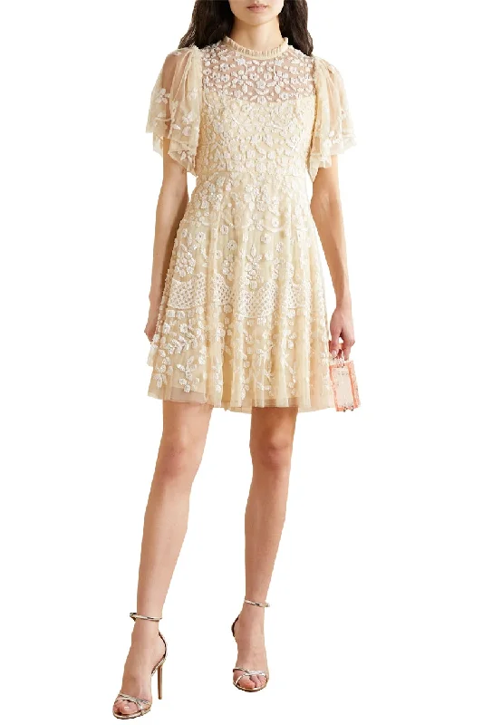 Yellow Honesty Embellished Sequins Flutter Sleeves Mini Dress (UK 6)