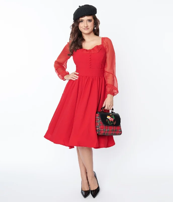 Red Chiffon Swing Dress