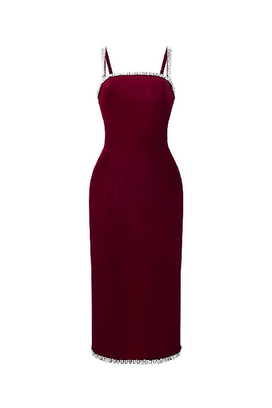 Acosta Sheath Square Neck Crepe Below The Knee Dress