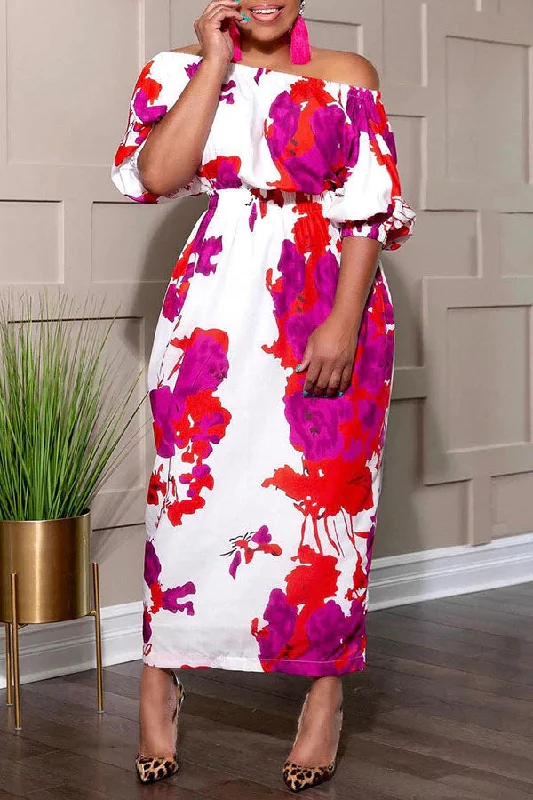 Floral Print Romantic Off Shoulder Midi Dress