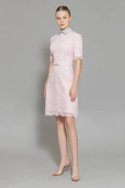 Maisy A-line Middle Sleeved Cotton Lace Above The Knee Dress