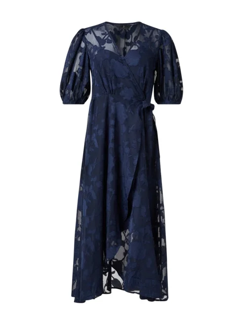 Navy Floral Chiffon Wrap Dress