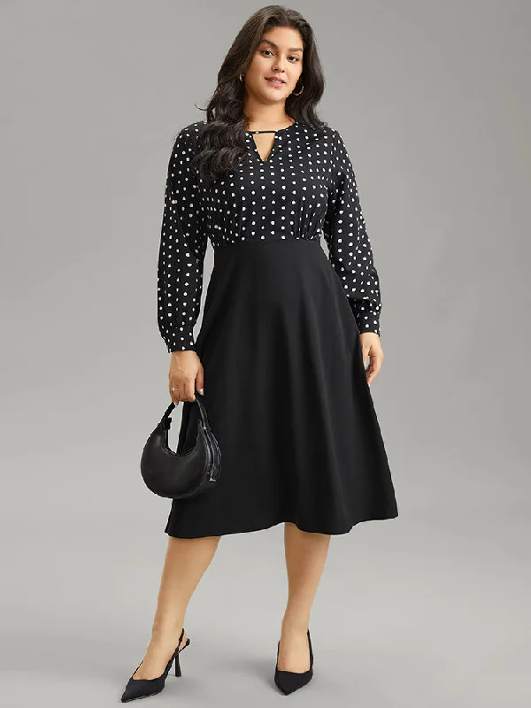 Polka Dot Keyhole Patchwork Dress