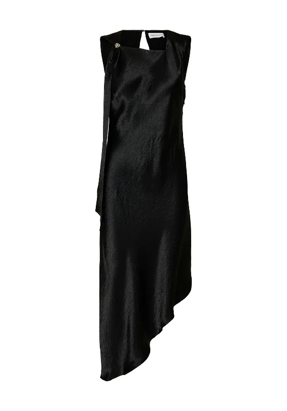 Selected Femme Elise Satin Crinkle Midi Dress, Black