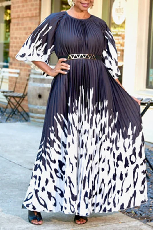 Solid Color Elegant Belted Pleated Maxi Dress