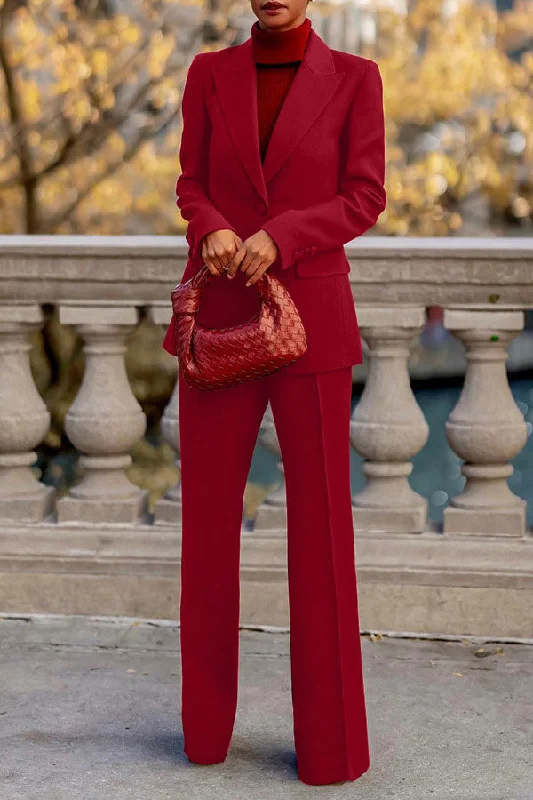 Solid Color Peak Lapel Versatile One-Button Pant Suit