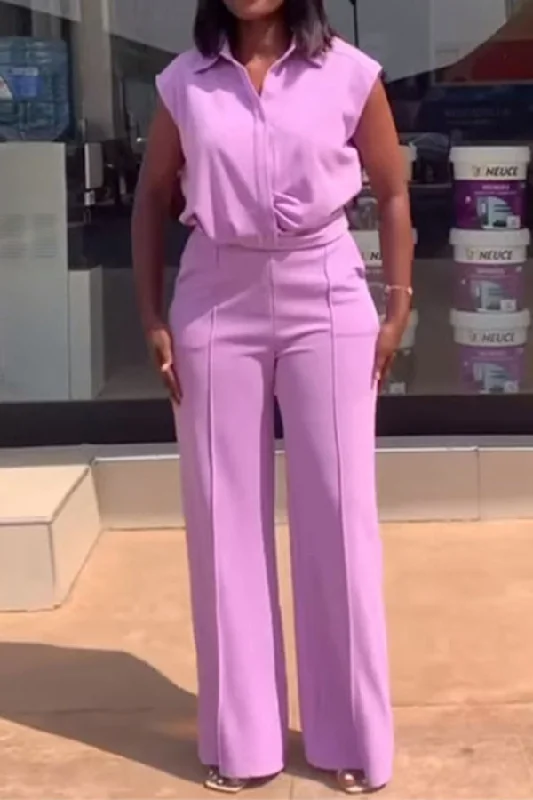 Solid Color Simple Wide Leg Pant Suit