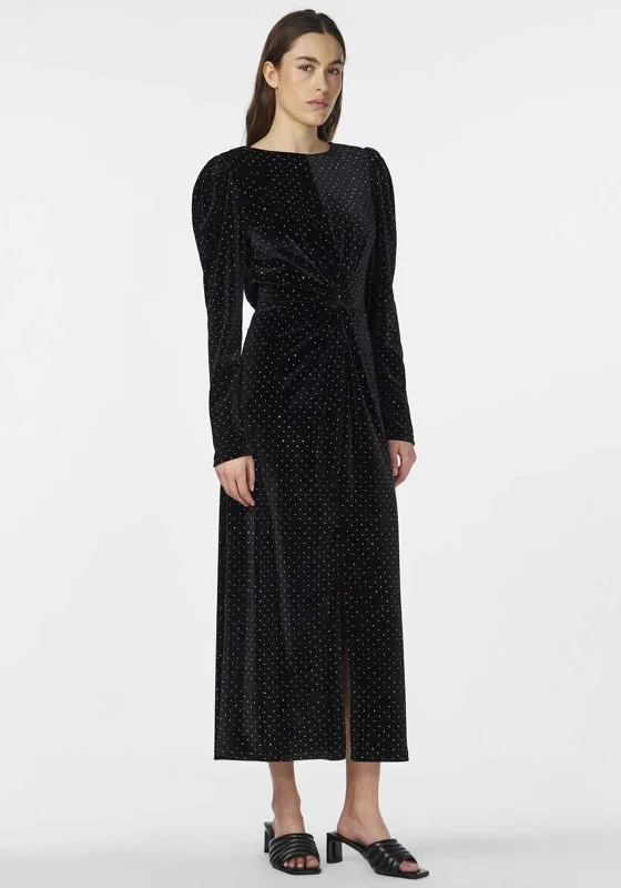 Y.A.S Hella Rhinstone Velour Long Dress, Black