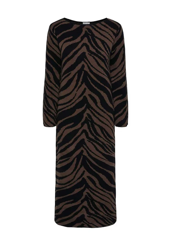 Y.A.S Malla Tiger Print Knit Dress, Coffee Quartz