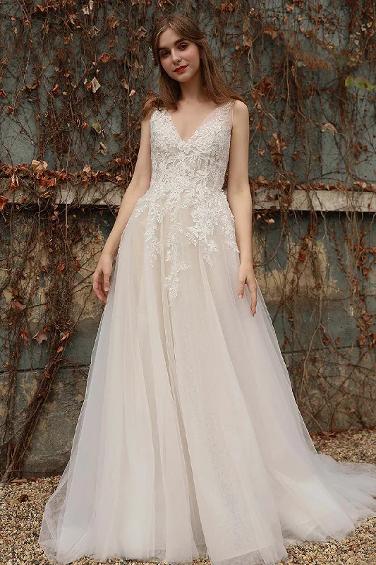 A-Line Sweep-Brush Train Tulle Wedding Dress CW3028