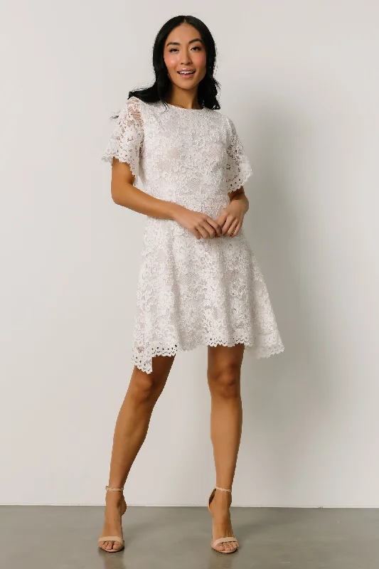 Aasha Lace Short Dress | Off White