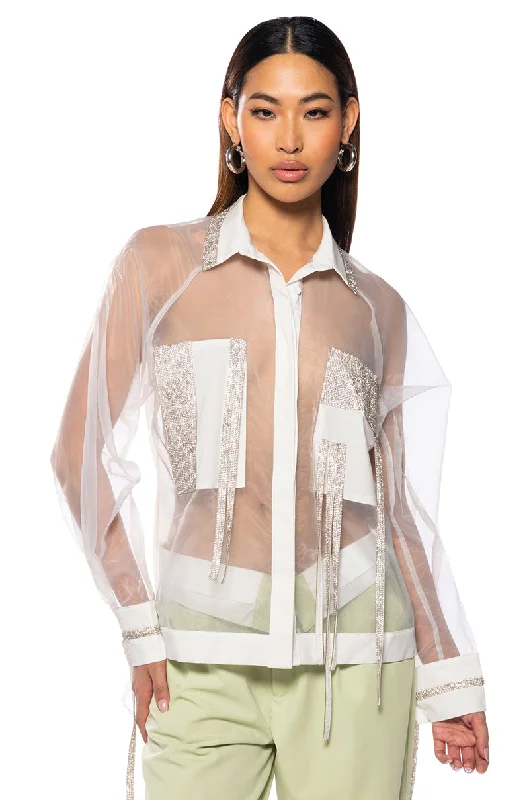 BUSINESS IN THE FRONT SHEER BLOUSE