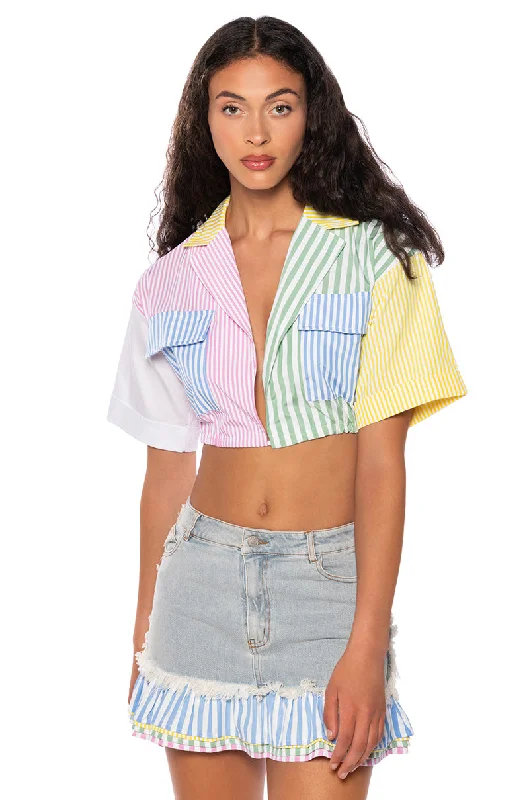 CHRISTY COLOR BLOCKED BUTTON DOWN TOP