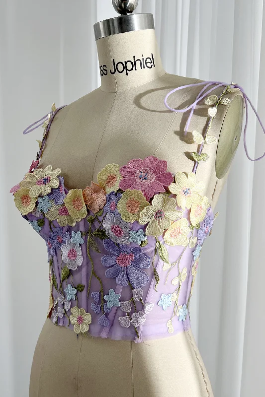 Embroidery Floral Corset with  Removable Straps