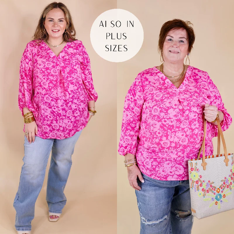 Eyes On Paradise Floral Print Blouse with 3/4 Sleeves in Pink