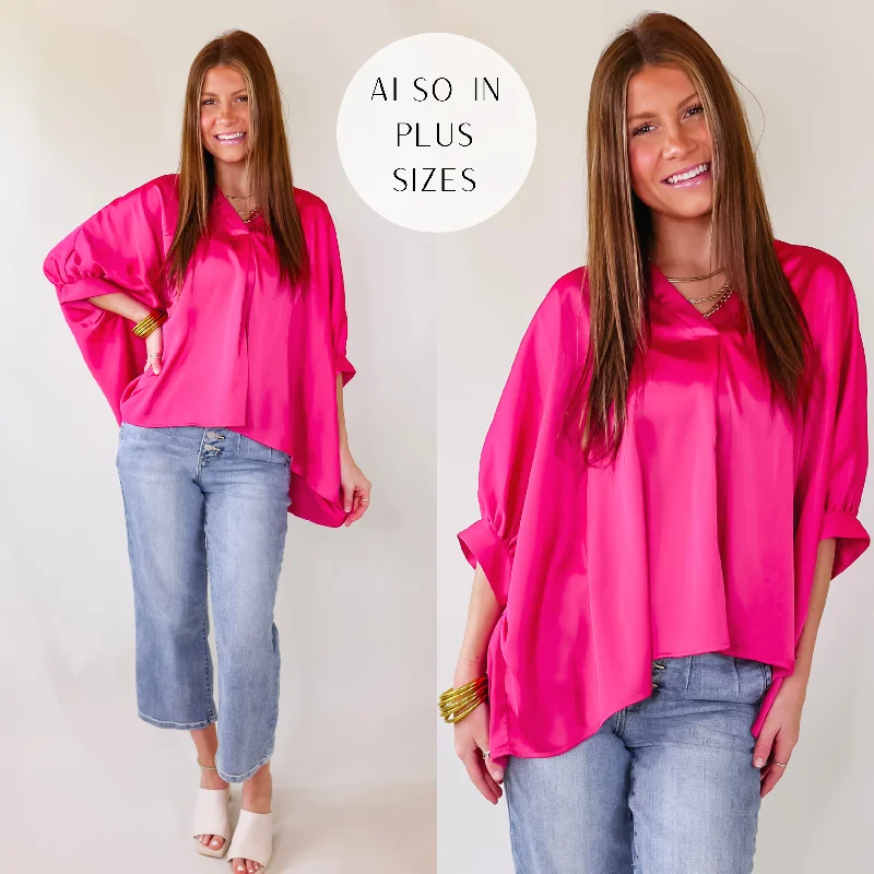 Irresistibly Chic Half Sleeve Oversized Blouse in Fuchsia Pink