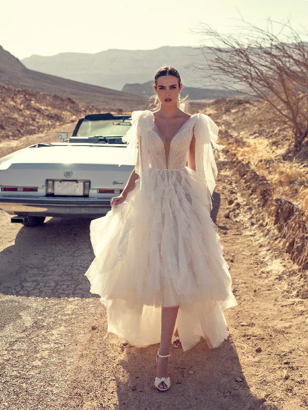 High-Low Wedding Dress with Multiple Layered Skirt