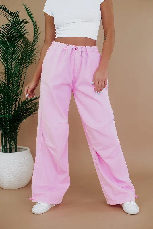 Mid Rise Pink Parachute Pants