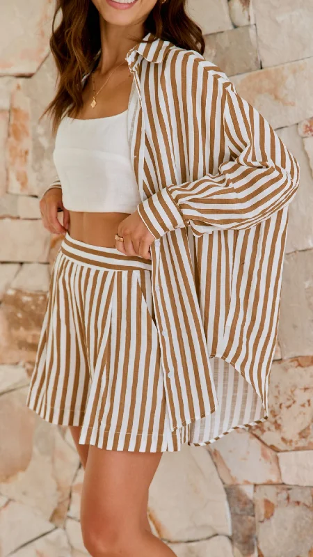 Laolani Shorts - Mocha / White Stripe