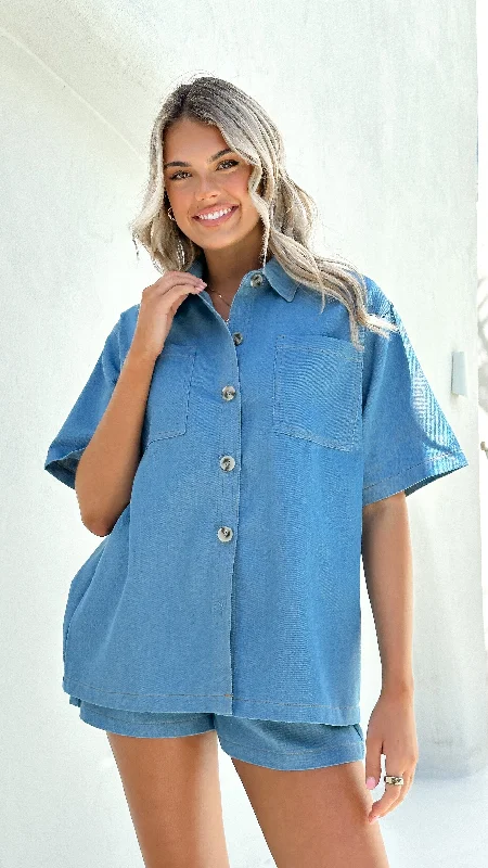 Olivia Shirt and Shorts Set - Blue