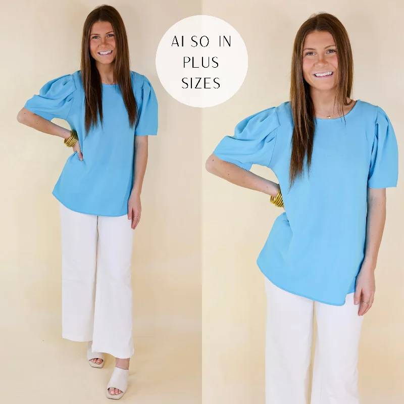 Share The Love Pleated Short Sleeve Top in Blue