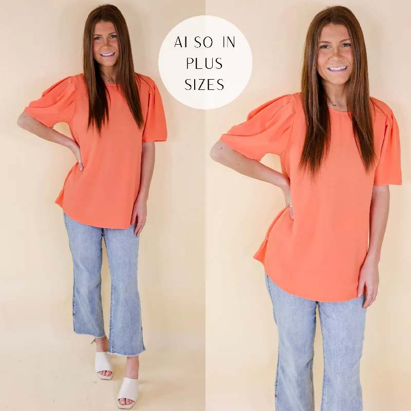 Share The Love Pleated Short Sleeve Top in Coral Orange