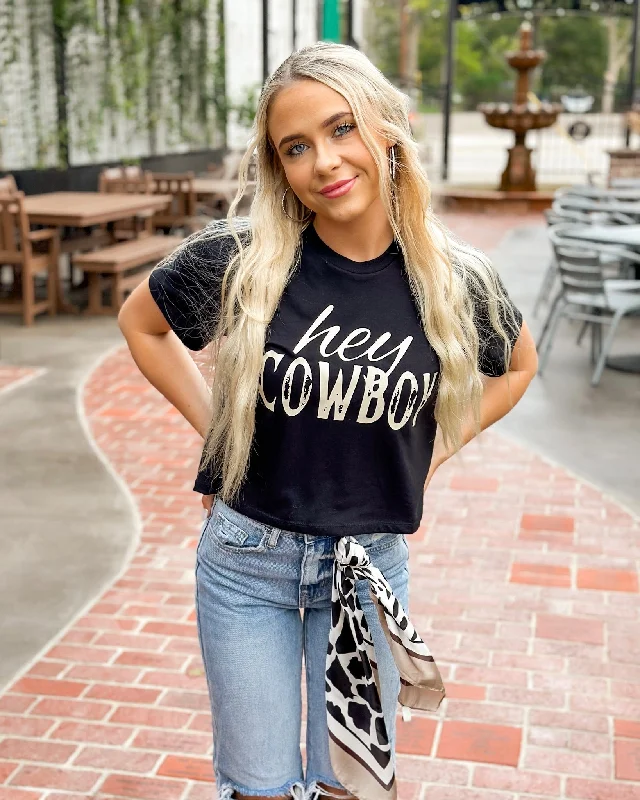 Hey Cowboy Black Crop Tee