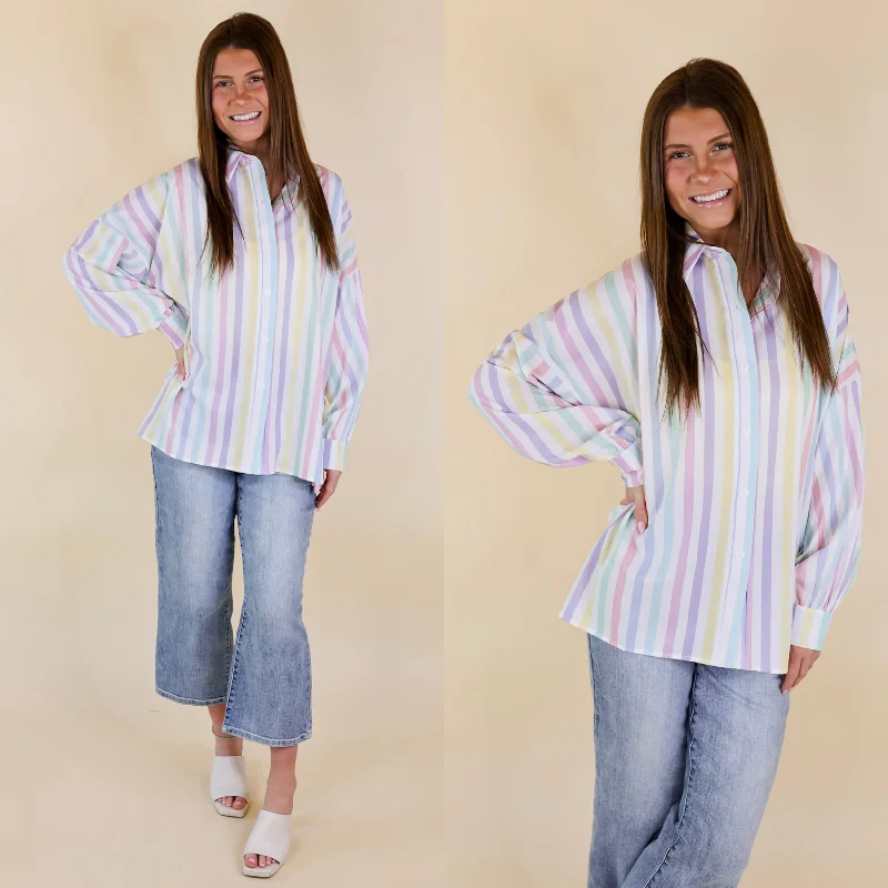 The Cowgirl Way Button Up Pastel Striped Top in White