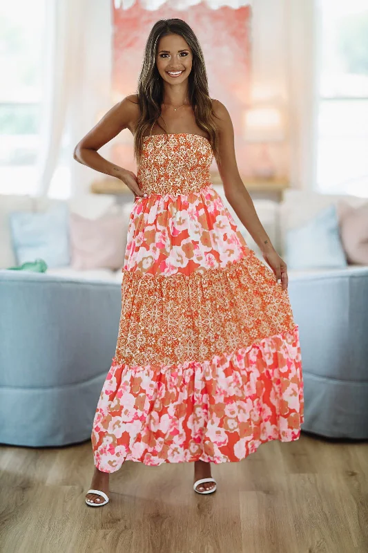 Constantly Adored Ruffle Maxi Dress - Orange Lemon Pink