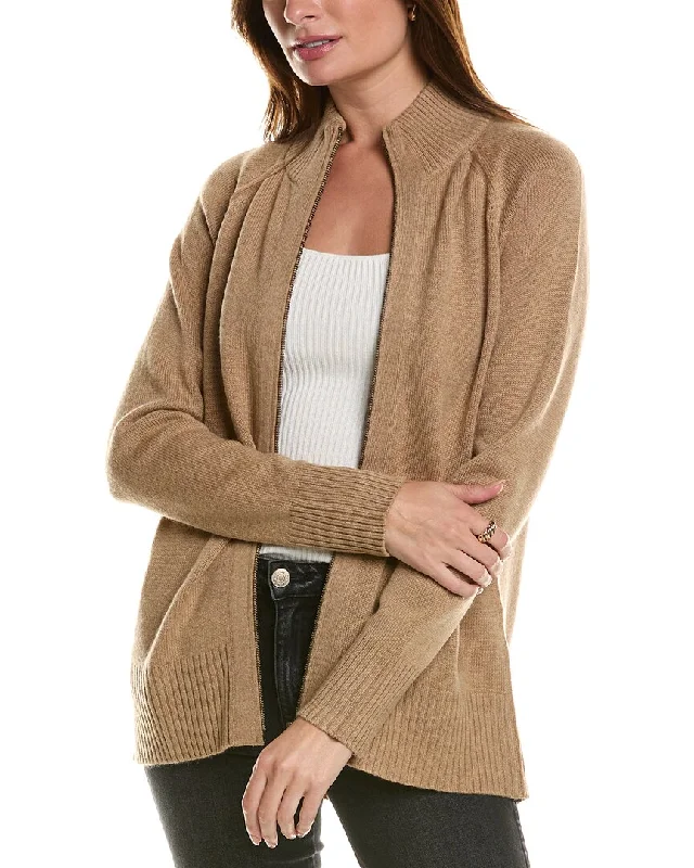 Forte Cashmere Sporty Zip Mock Wool & Cashmere-Blend Cardigan