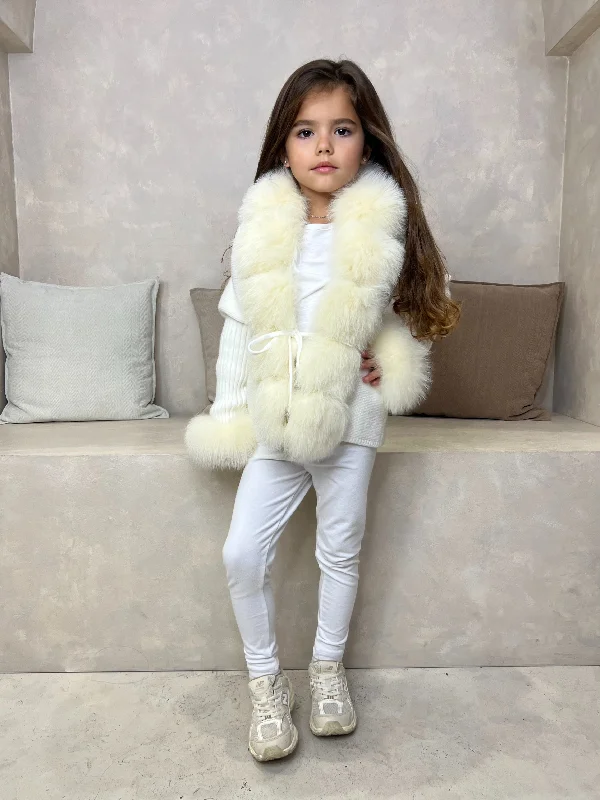 Childrens White Luxury Fur Cardigan