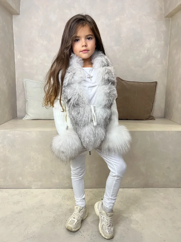 Childrens White/Two Tone Luxury Fur Cardigan