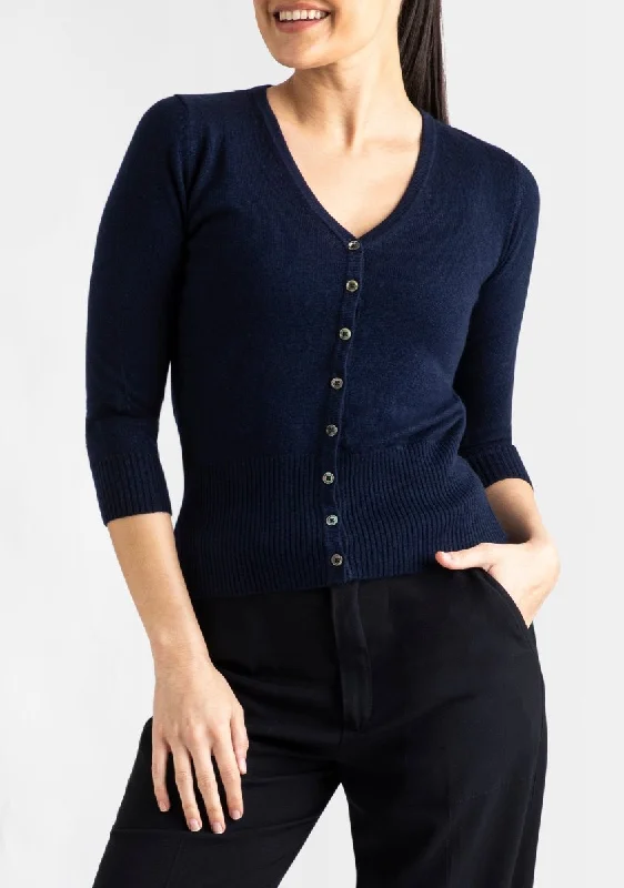 Silk + Cashmere Audrey Cardigan in Navy