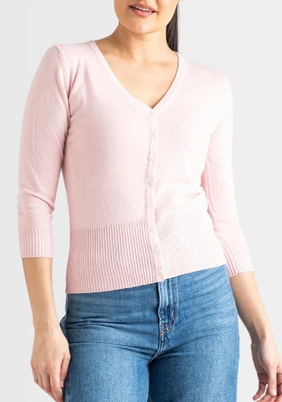 Silk + Cashmere Audrey Cardigan in Pale Pink