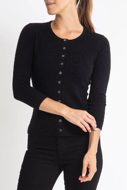 Silk + Cashmere Victoria Cardigan in Black