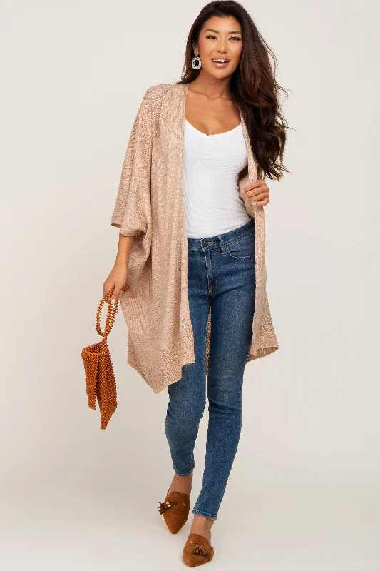 Taupe Knit Open Front Cardigan