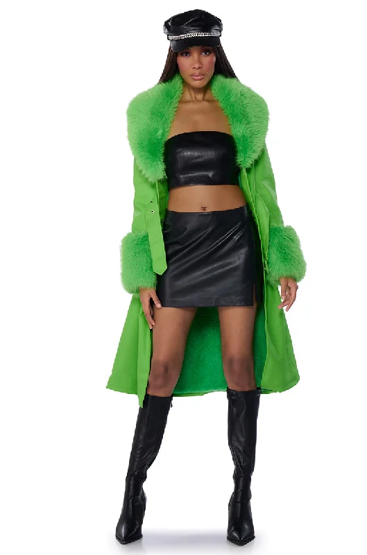 KAYA PU TRENCH WITH FUR LINING IN GREEN