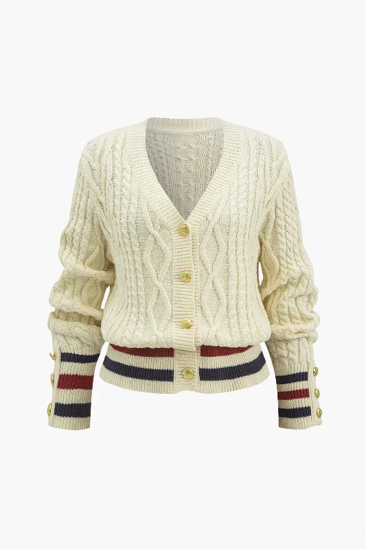 Knit Button Patchwork Cardigan