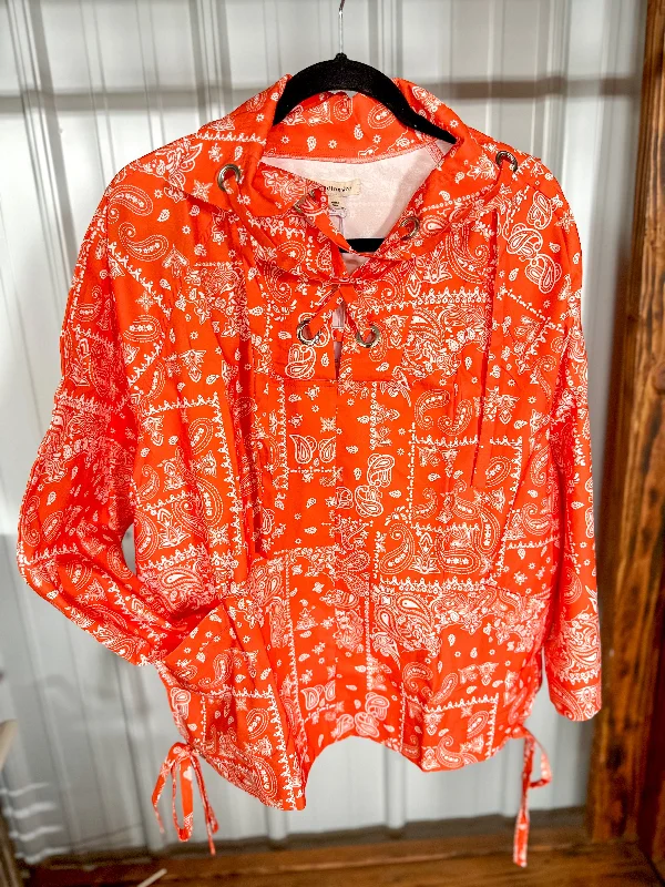 Paisley Lace Detailed Windbreaker - Orange