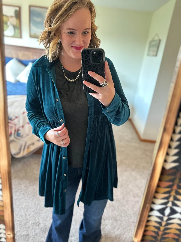 Teal Velvet Button Down Duster / Dress