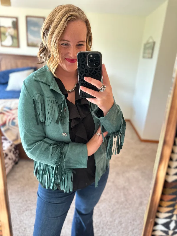 Turquoise Suede Fringe Jacket