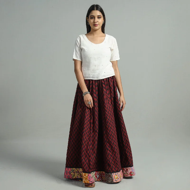 Maroon - Jacquard Patchwork 24 Kali Cotton Long Skirt 36