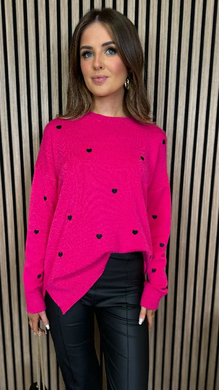 Mika Fuchsia Heart Patterned Jumper