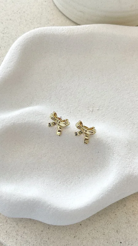 Bow Stud 18K Gold Plated Earrings - Gold