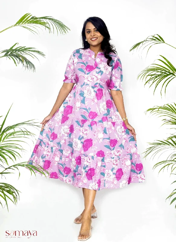 Lavander floral maternity feeding dress with lining