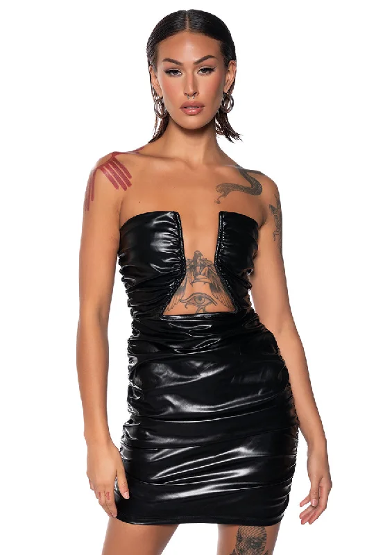 STEP OUT FAUX LEATHER MINI DRESS