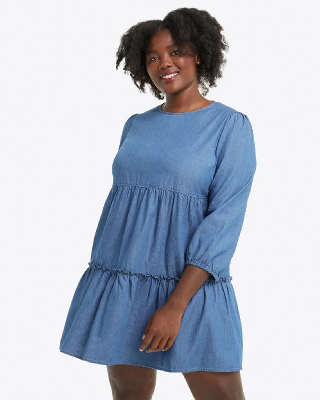 Tiered Trapeze Dress in Chambray