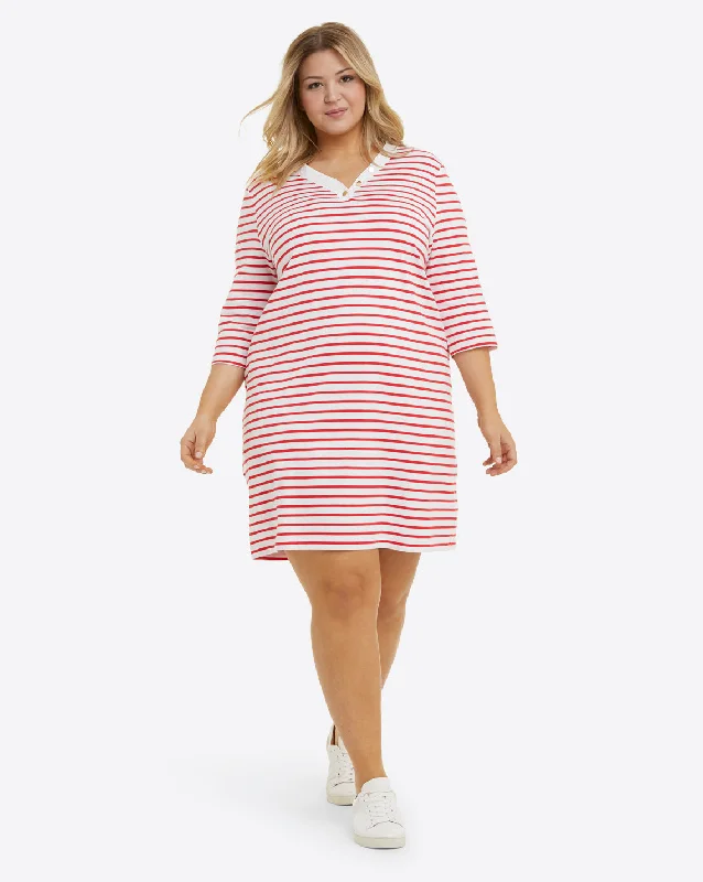 V-Neck T-Shirt Dress in Lipstick Red Mariner Stripe