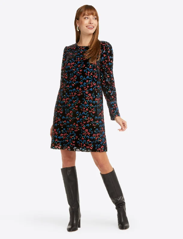 Velvet Shift Dress in Holly